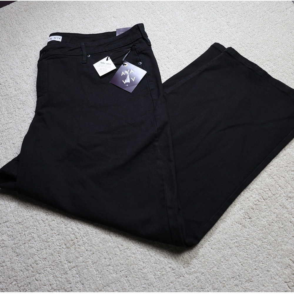 Ava & Viv Womens Plus High Rise Straight Leg Jeans Black 26R Stretch
